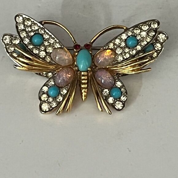 JOMAZ VTG signed turquoise and Opal butterfly brooch. - Picture 3 of 5